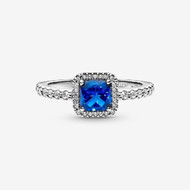 Blauwe Vierkante Sparkle Pandora Nederland Halo Ring