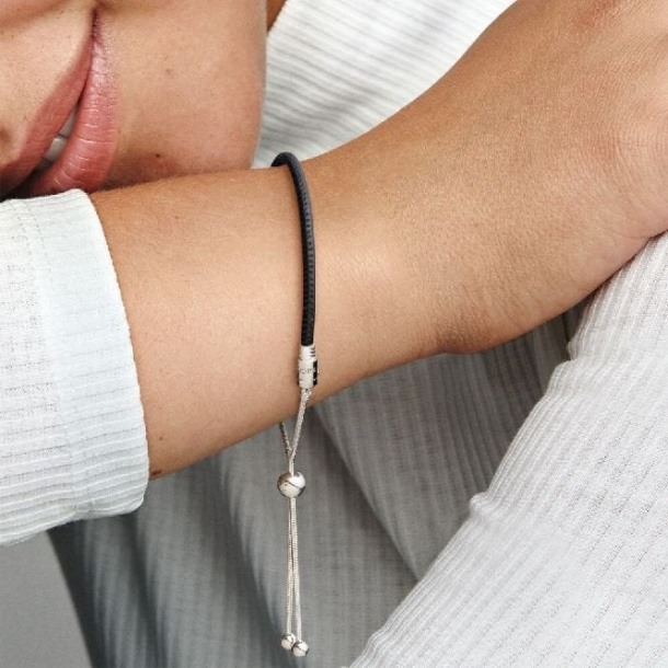 Momenten Zwarte Leren Slider Armband Pandora Nederland