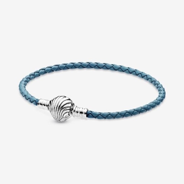 Momenten Pandora Nederland Zeeschelp Sluiting Turquoise Gevlochten Leren Armband