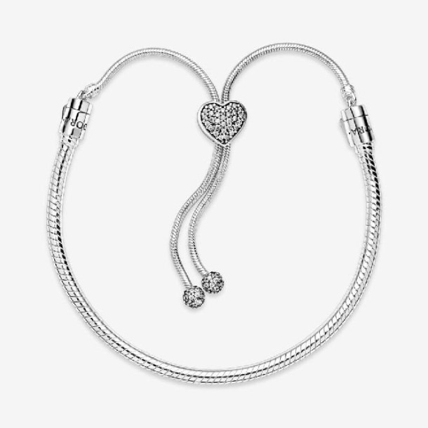 Momenten Pave Hart Sluiting Snake Chain Slider Armband Pandora Nederland