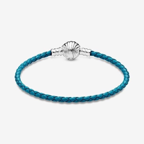 Momenten Zeeschelp Sluiting Turquoise Gevlochten Leren Armband Pandora Nederland