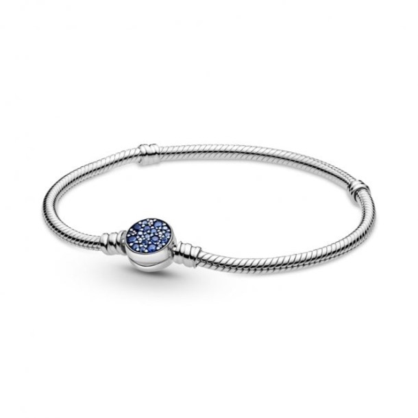 Moments Sprankelende Blauwe Schijfsluiting Snake Chain Armband Pandora Nederland