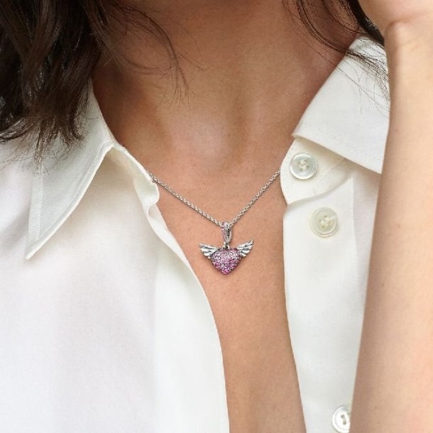 Roze Pave Hart & Engelenvleugels Ketting Pandora Nederland