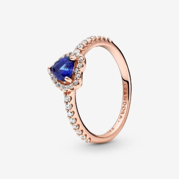 Roos Sprankelend Blauw Verhoogde Hartjes Ring Pandora Nederland