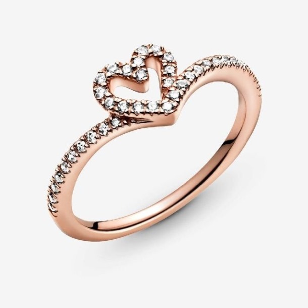 Roos Sprankelende Wishbone Pandora Nederland Hart Ring