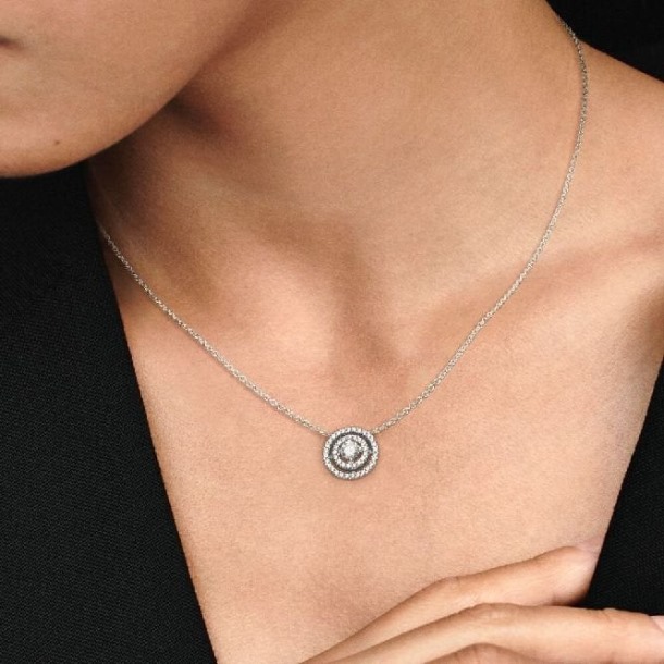 Sprankelende Dubbele Halo Collier Ketting Pandora Nederland