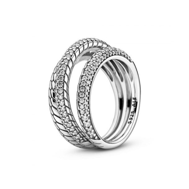 Triple Band Pavé Pandora Nederland Merk Snake Chain Patroon Ring