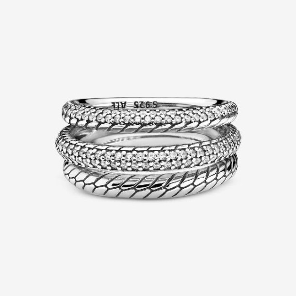Triple Band Pavé Pandora Nederland Merk Snake Chain Patroon Ring