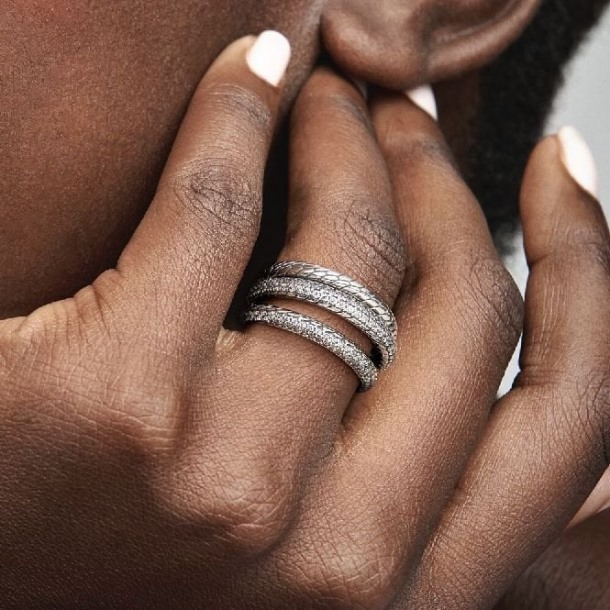 Triple Band Pavé Pandora Nederland Merk Snake Chain Patroon Ring