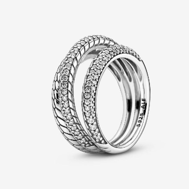 Triple Band Pave Snake Ketting Patroon Ring Pandora Nederland