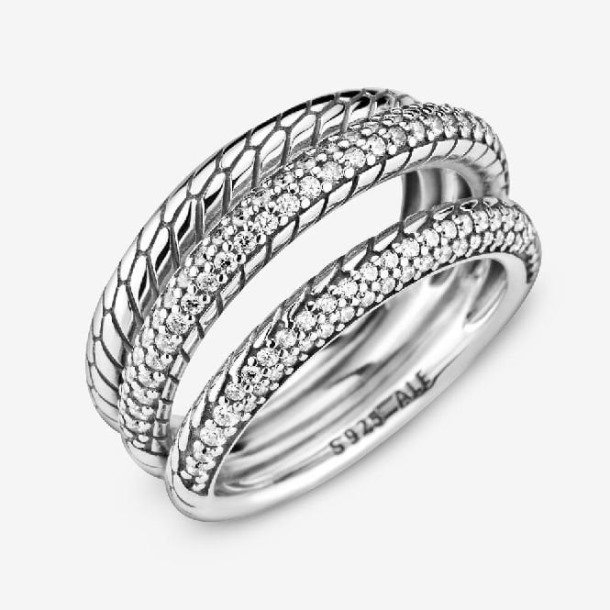 Triple Band Pave Snake Ketting Patroon Ring Pandora Nederland